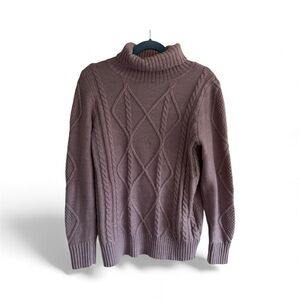 Cable Knit cottage cabin core Turtleneck Sweater light purple M